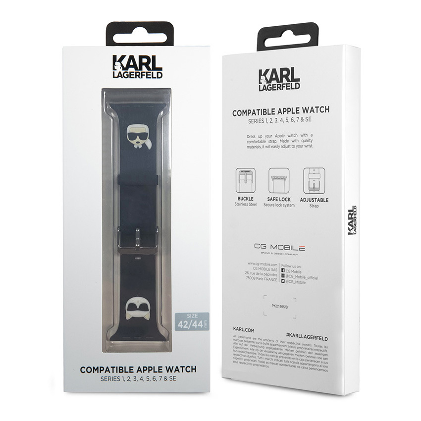 Karl Lagerfeld Silicone Karl & Choupette Heads pasek do Apple Watch 42/44/45 mm (czarny)
