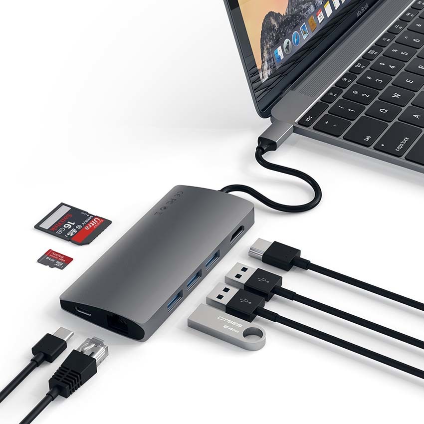 Satechi hub USB-C/3xUSB 3.0/HDMI/Power Delivery/SD/microSD/Gigabit Ethernet (gwiezdna szarość)