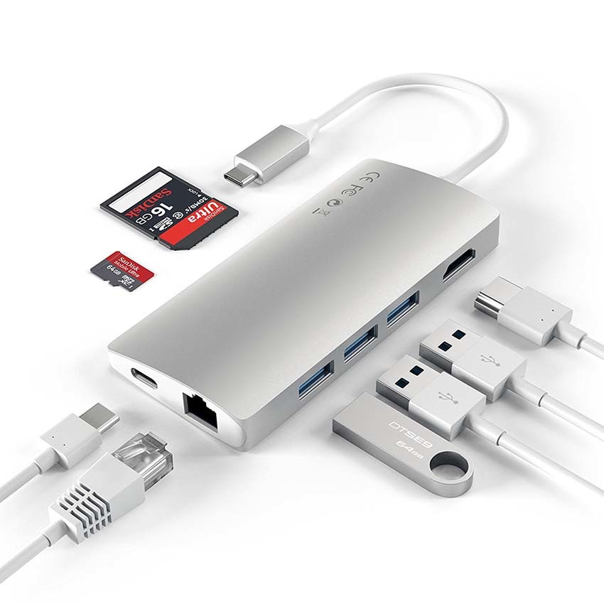 Satechi hub USB-C/3xUSB 3.0/HDMI/Power Delivery/SD/microSD/Gigabit Ethernet (srebrny)