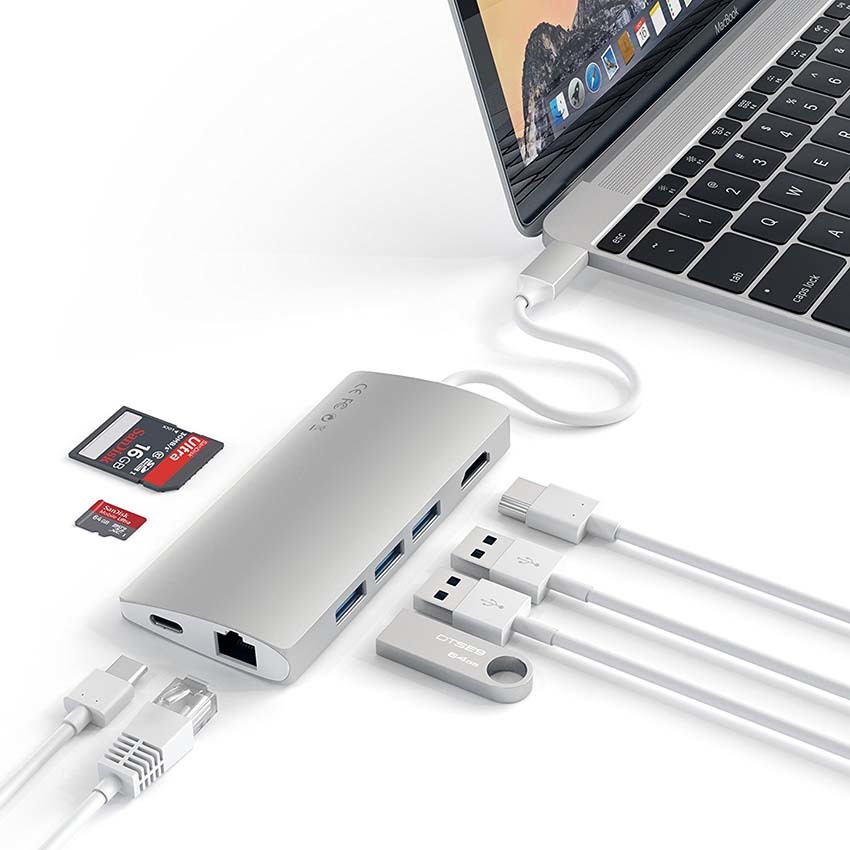 Satechi hub USB-C/3xUSB 3.0/HDMI/Power Delivery/SD/microSD/Gigabit Ethernet (srebrny)