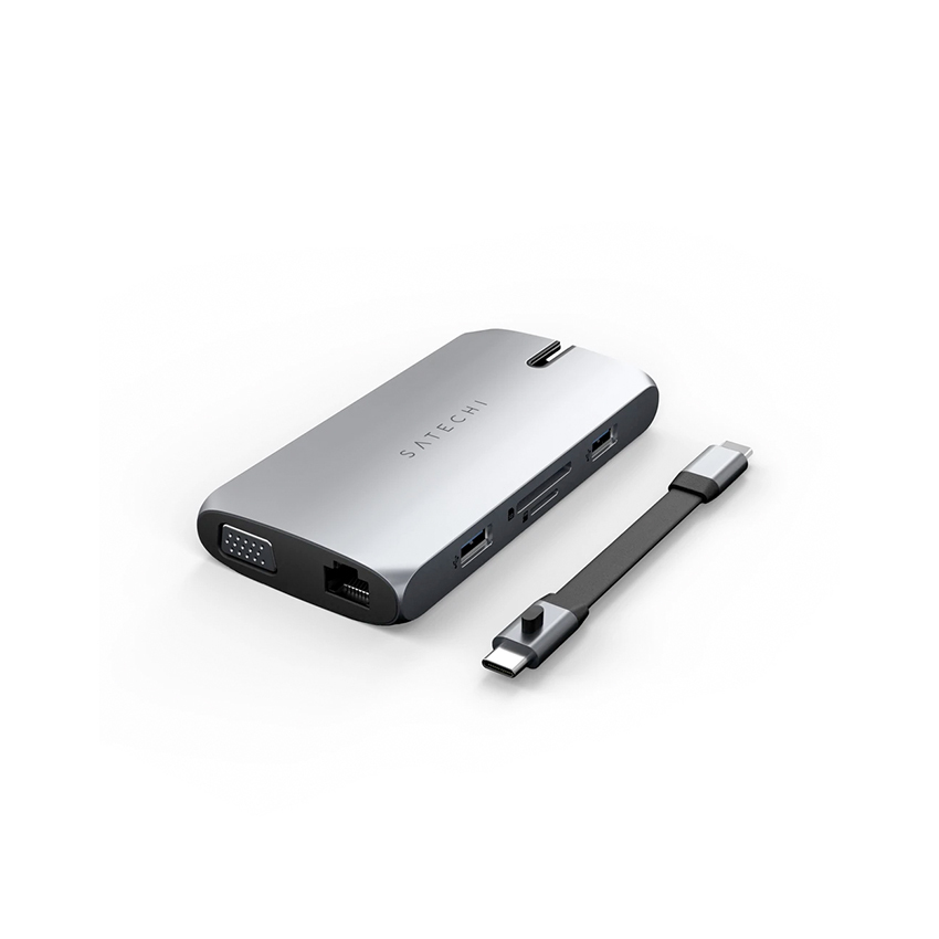 Satechi On-The-Go wieloportowa przejściówka hub 4K HDMI/VGA/Gigabit Ethetnet/2xUSB-A/USB-C PD/mikro/SD