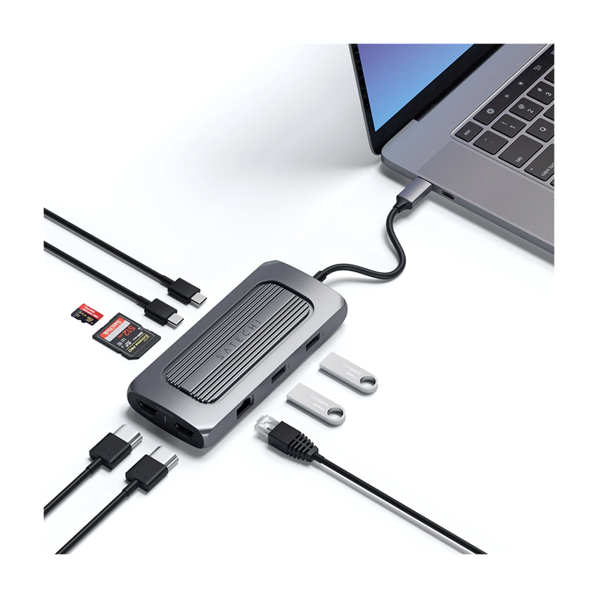 Satechi USB-C Multiport MX Adapter hub 2xHDMI/Gigabit Ethernet/2xUSB-C/2xUSB-A/micro/SD/jack (gwiezdna szarość)