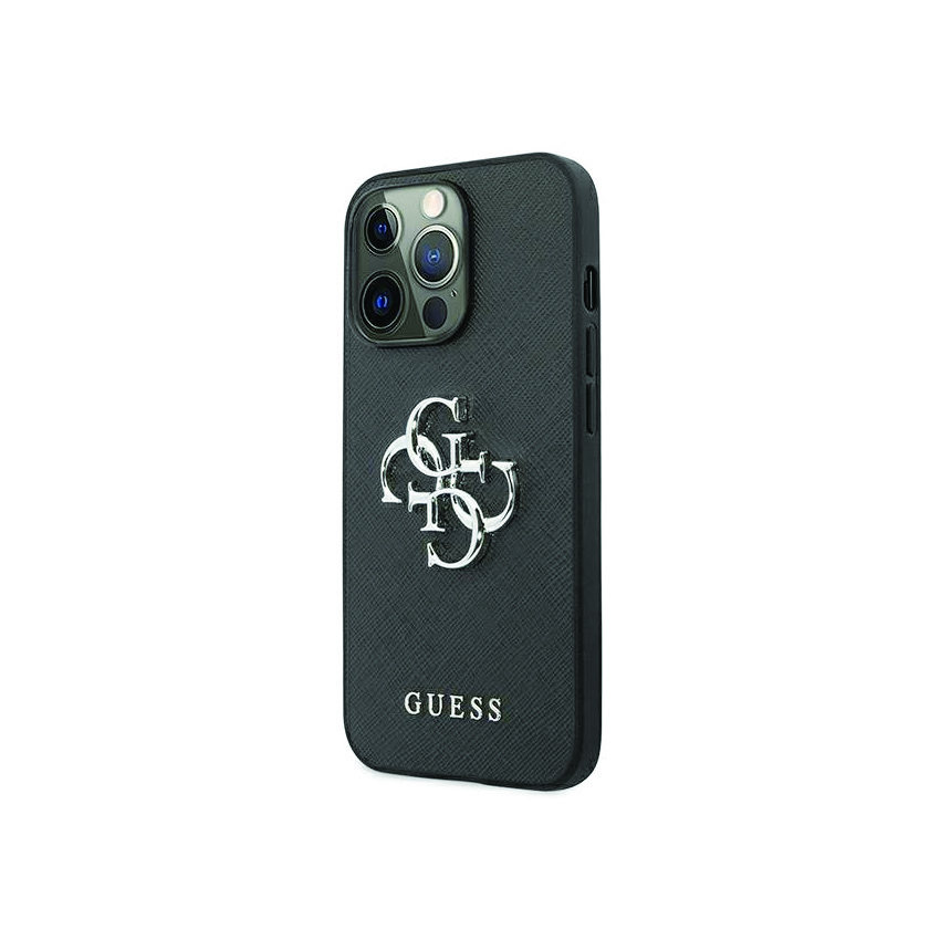 Guess Saffiano 4G Big Silver Logo etui iPhone 13 Pro (czarny)