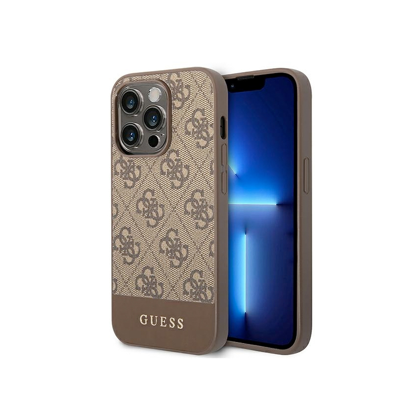 Guess 4G Bottom Stripe Metal Logo Collection etui iPhone 14 Pro (brązowy)