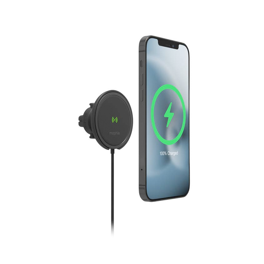 Zdjęcie do “Mophie Snap+ Wireless Vent Mount - magnetyczny uchwyt samochodowy na kratkę nawiewu z bezprzewodowym ładowaniem kompatybilny z MagSafe 15W (czarny)”.
