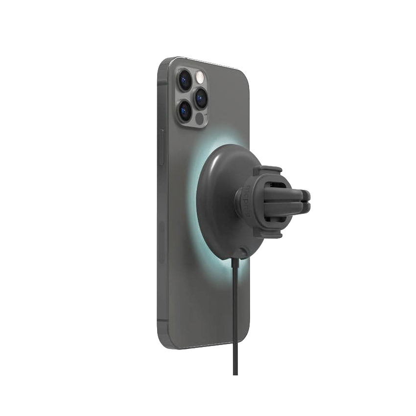 Zdjęcie do “Mophie Snap+ Wireless Vent Mount - magnetyczny uchwyt samochodowy na kratkę nawiewu z bezprzewodowym ładowaniem kompatybilny z MagSafe 15W (czarny)”.