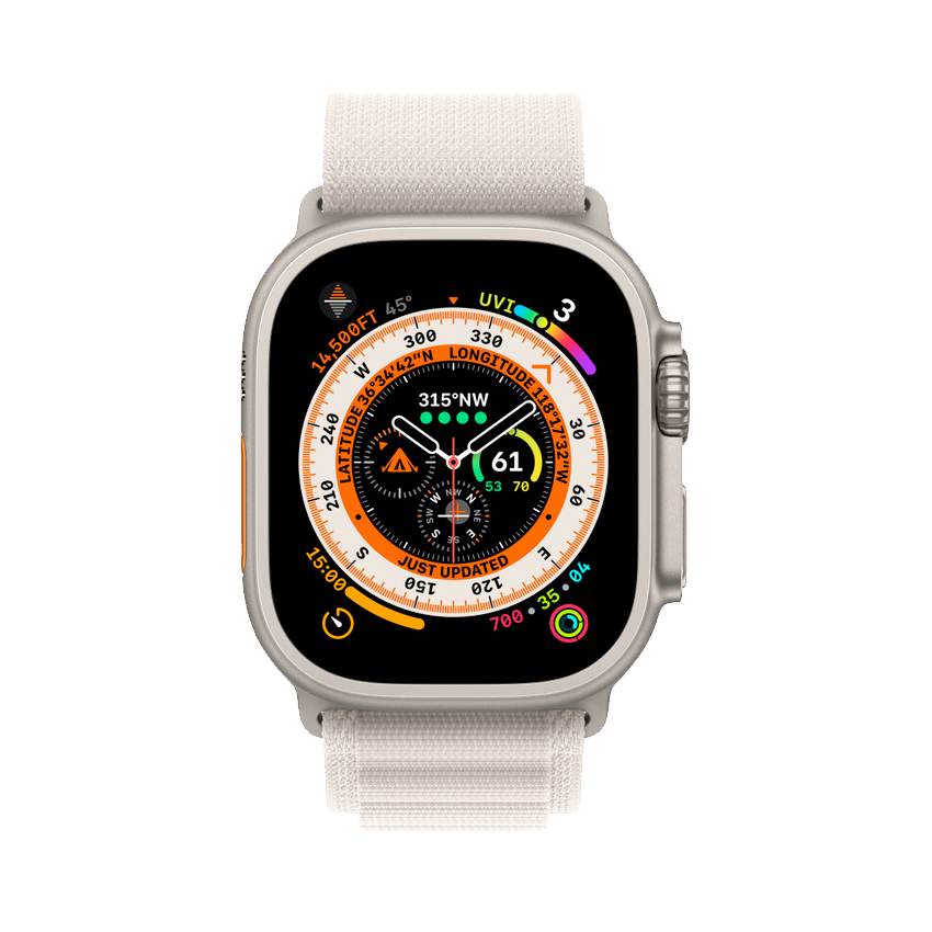 Apple Watch Ultra 49 mm GPS + Cellular tytan z opaską Alpine w kolorze księżycowej poświaty - Large