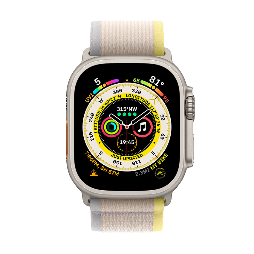 Apple Watch Ultra 49 mm GPS + Cellular tytan z opaską Trail w kolorze żółtym/beżowym - M/L
