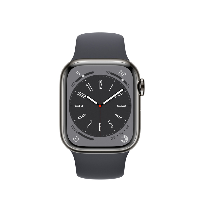 Apple Watch Series 8 41mm GPS + Cellular stal nierdzewna w kolorze mocnego grafitu z paskiem sportowym w kolorze północy
