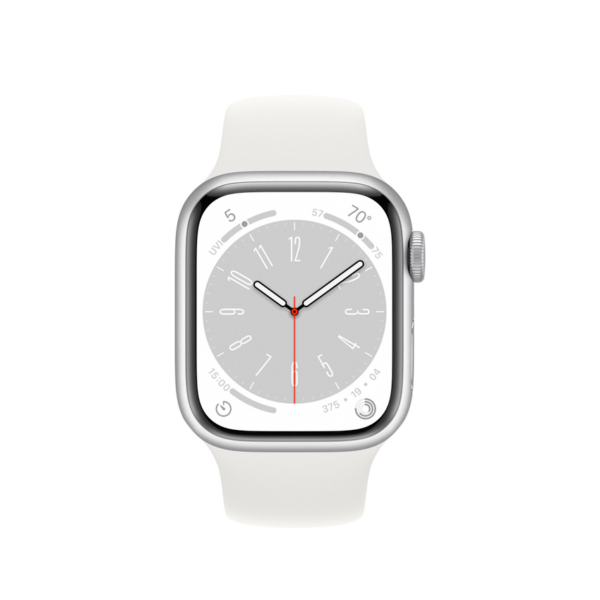 Apple Watch Series 8 45mm GPS aluminium w kolorze srebrnym z paskiem sportowym w kolorze białym