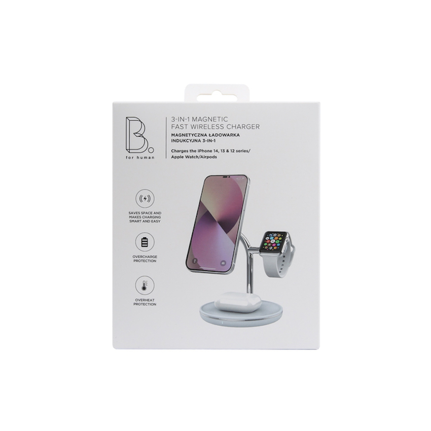 Zdjęcie do “B.On 3-in-1 Magnetic Wireless Charger Magsafe White - ładowarka indukcyjna”.