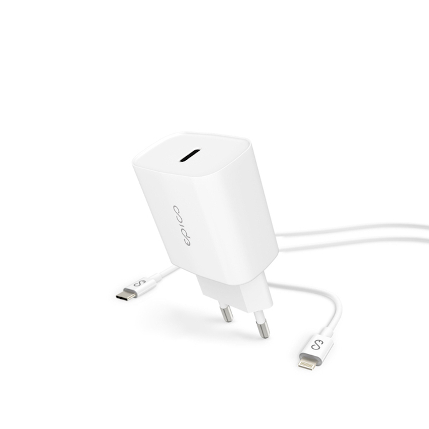 Epico charger bundle 20W ładowarka sieciowa z kablem lightning (biały)