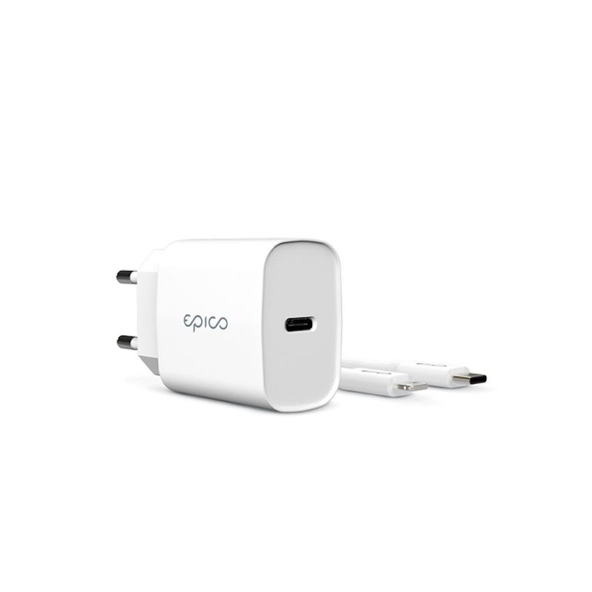 Epico charger bundle 20W ładowarka sieciowa z kablem lightning (biały)