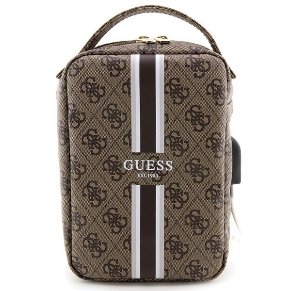 Guess 4G Printed Stripes Travel Cable Bag Brown - saszetka na akcesoria