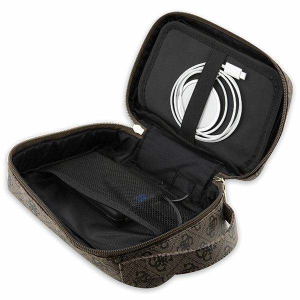 Guess 4G Printed Stripes Travel Cable Bag Brown - saszetka na akcesoria