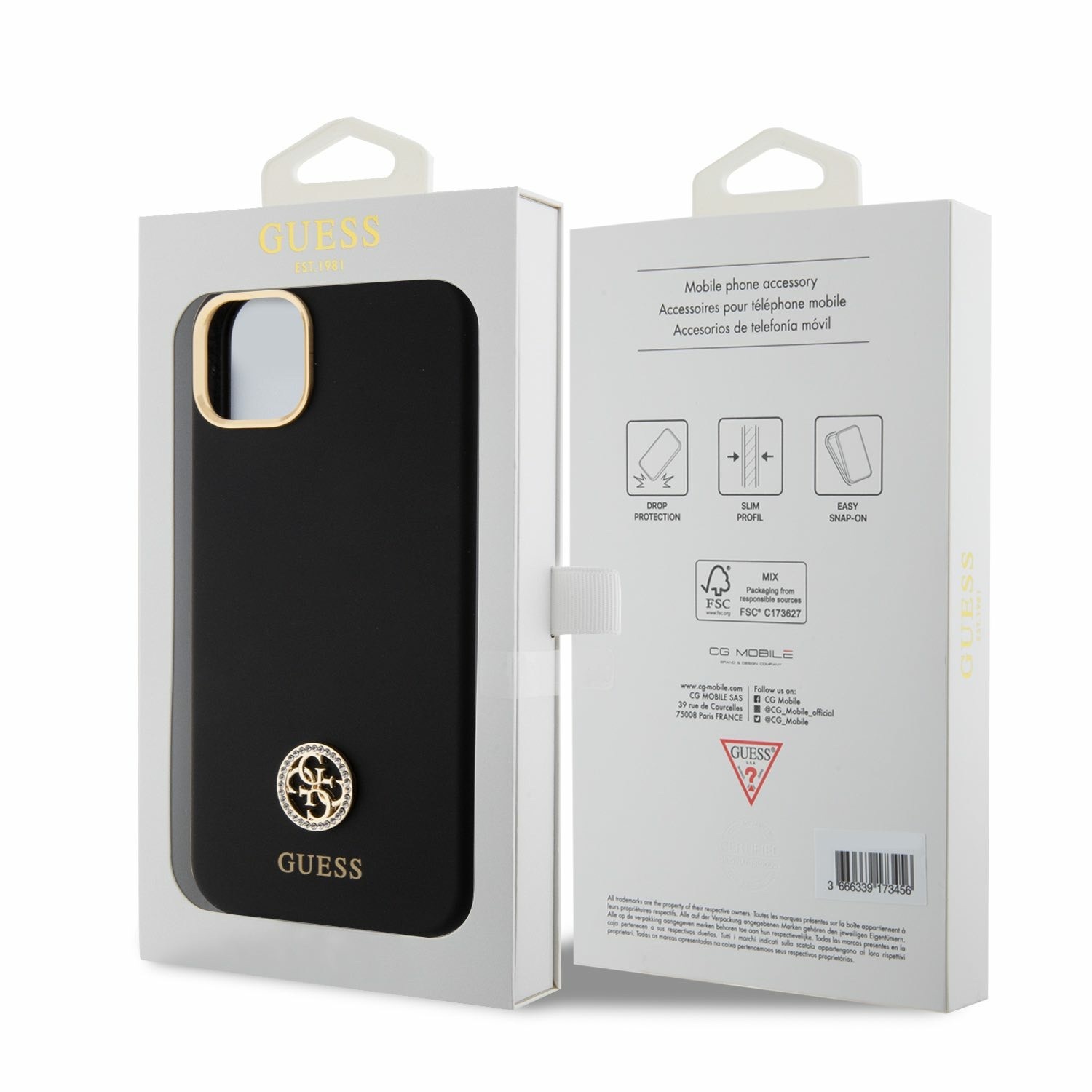 Guess Silicone Logo Strass 4G Black - etui iPhone 15 Plus/14 Plus
