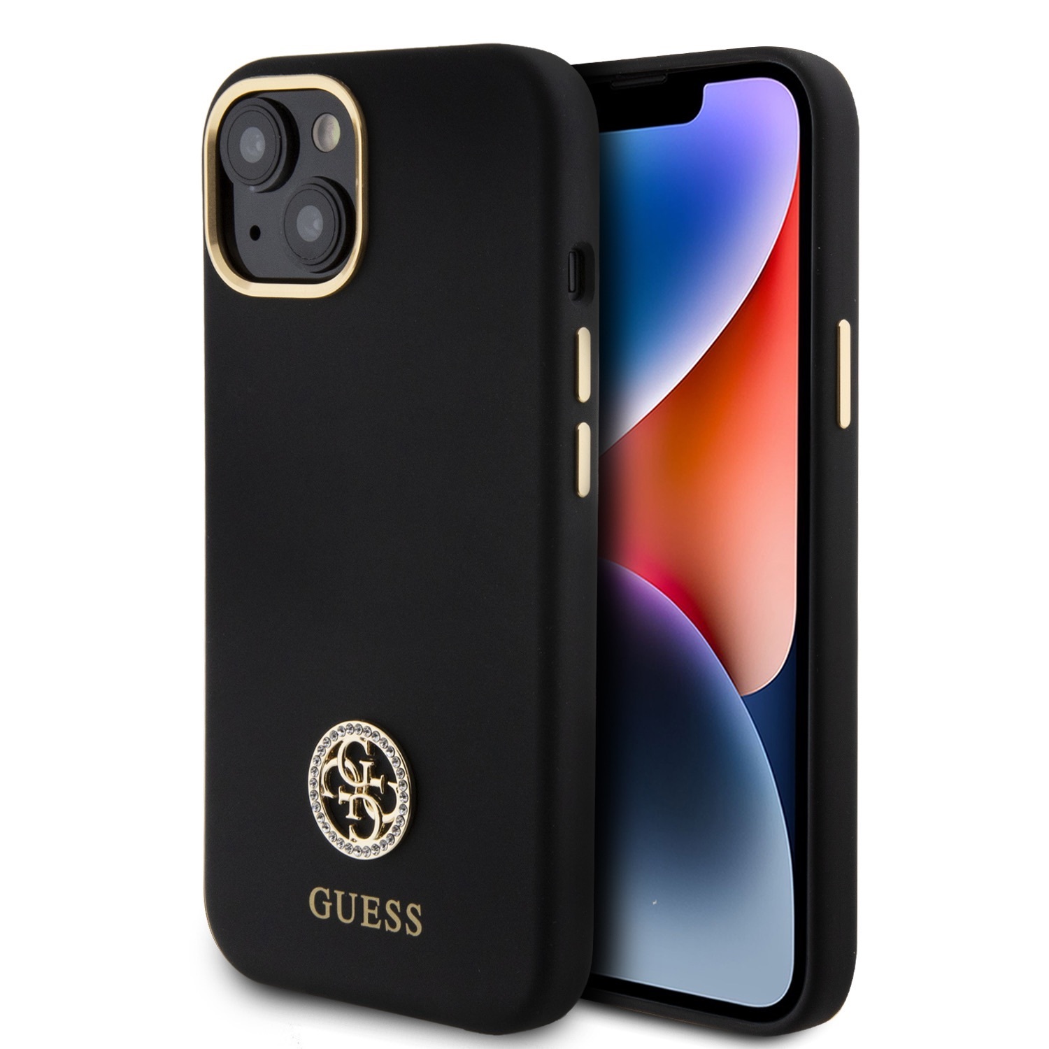Guess Silicone Logo Strass 4G Black - etui iPhone 15/14/13