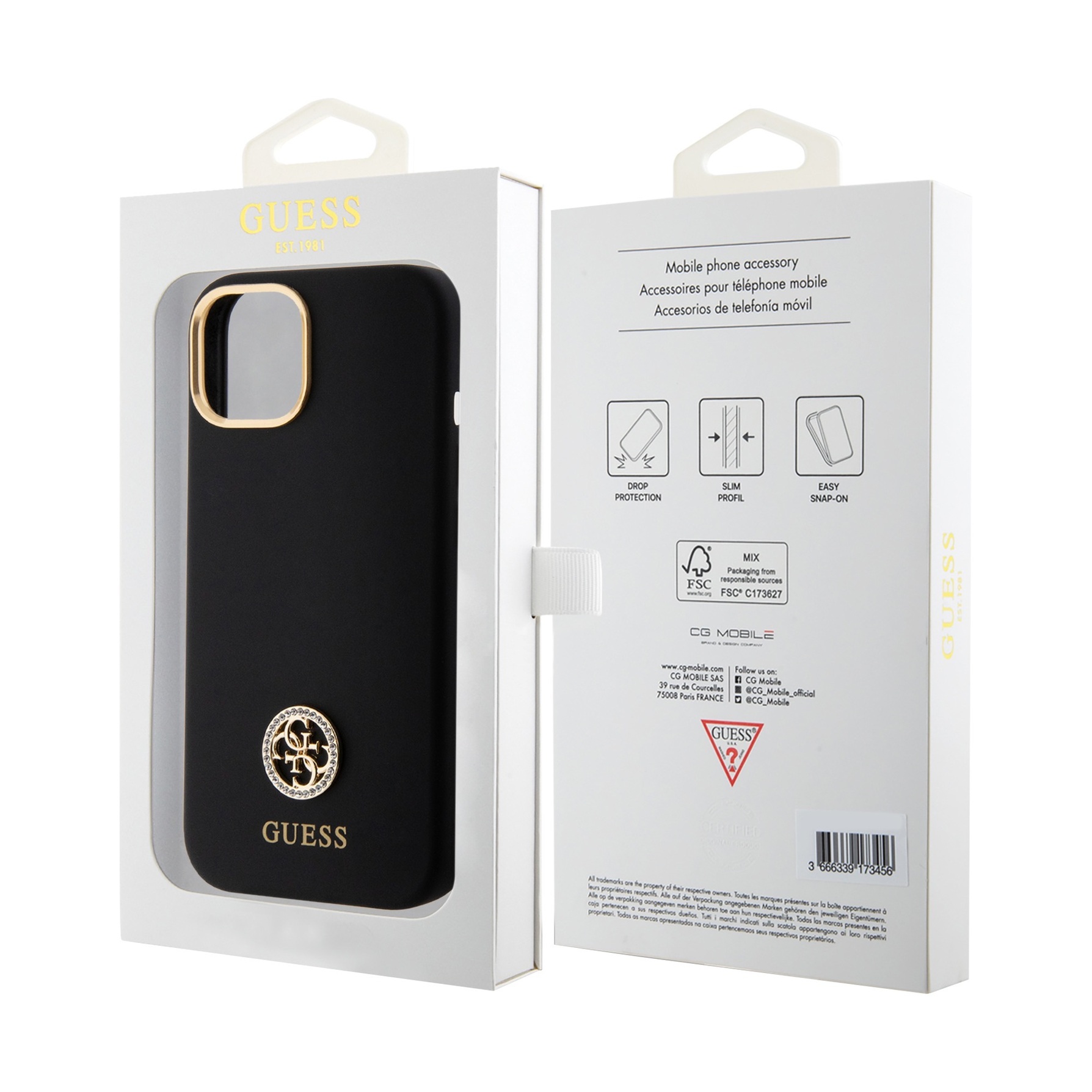 Guess Silicone Logo Strass 4G Black - etui iPhone 15/14/13