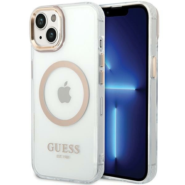 Zdjęcie do “Guess Metal Outline Magsafe Gold - etui iPhone 15 Plus/14 Plus”.