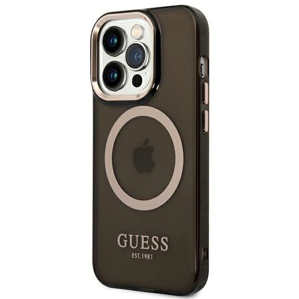 Guess Gold Outline Translucent Black MagSafe - etui iPhone 14 Pro
