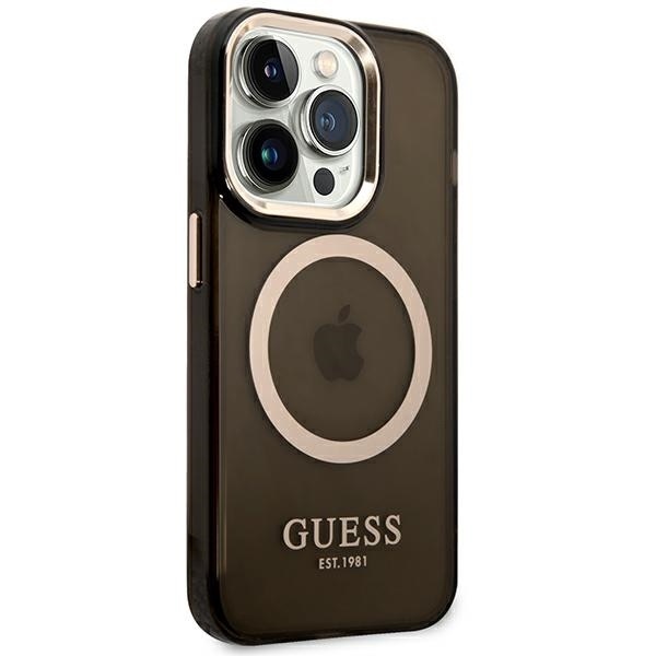 Guess Gold Outline Translucent Black MagSafe - etui iPhone 14 Pro