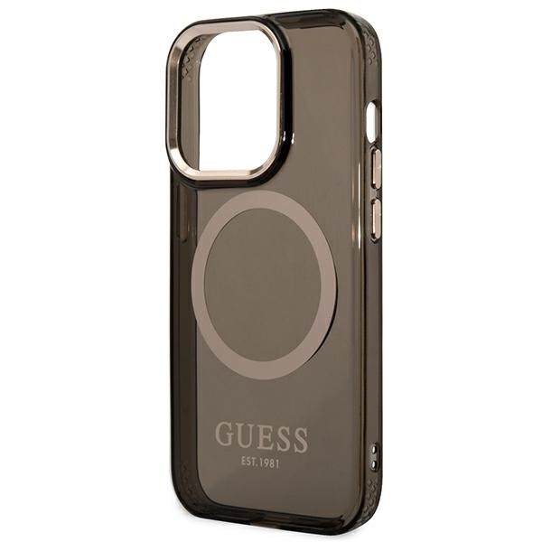 Guess Gold Outline Translucent Black MagSafe - etui iPhone 14 Pro