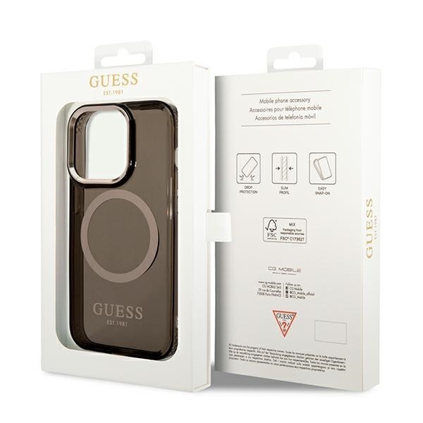 Guess Gold Outline Translucent Black MagSafe - etui iPhone 14 Pro