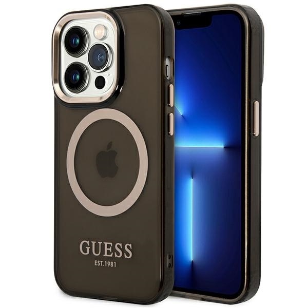 Guess Gold Outline Translucent Black MagSafe - etui iPhone 14 Pro Max