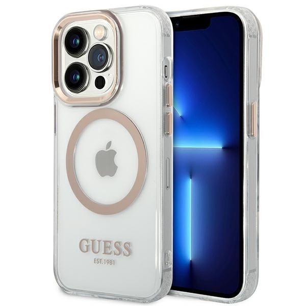Guess Metal Outline Magsafe etui iPhone 14 Pro Max (złoty)