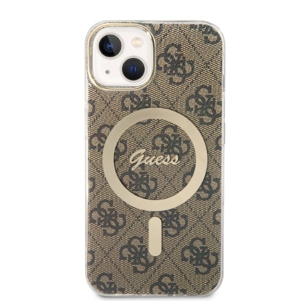 Guess Zestaw Etui Magsafe + Charger 4G Gold Brown - zestaw etui iPhone 14 i ładowarka