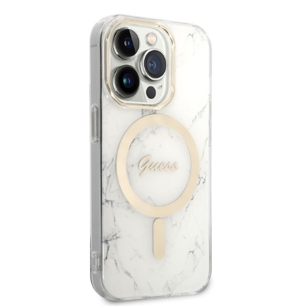 Guess Zestaw Etui Magsafe + Charger 4G Gold White - zestaw etui iPhone 14 Pro i ładowarka
