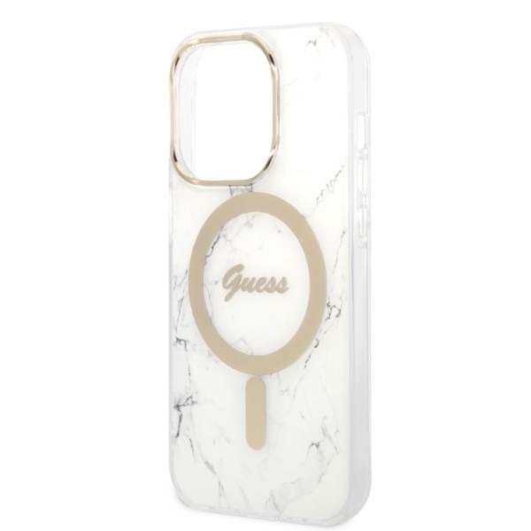 Guess Zestaw Etui Magsafe + Charger 4G Gold White - zestaw etui iPhone 14 Pro i ładowarka