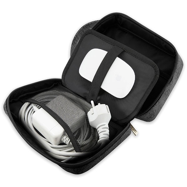 Guess 4G Printed Stripes Travel Cable Bag Black - saszetka na akcesoria