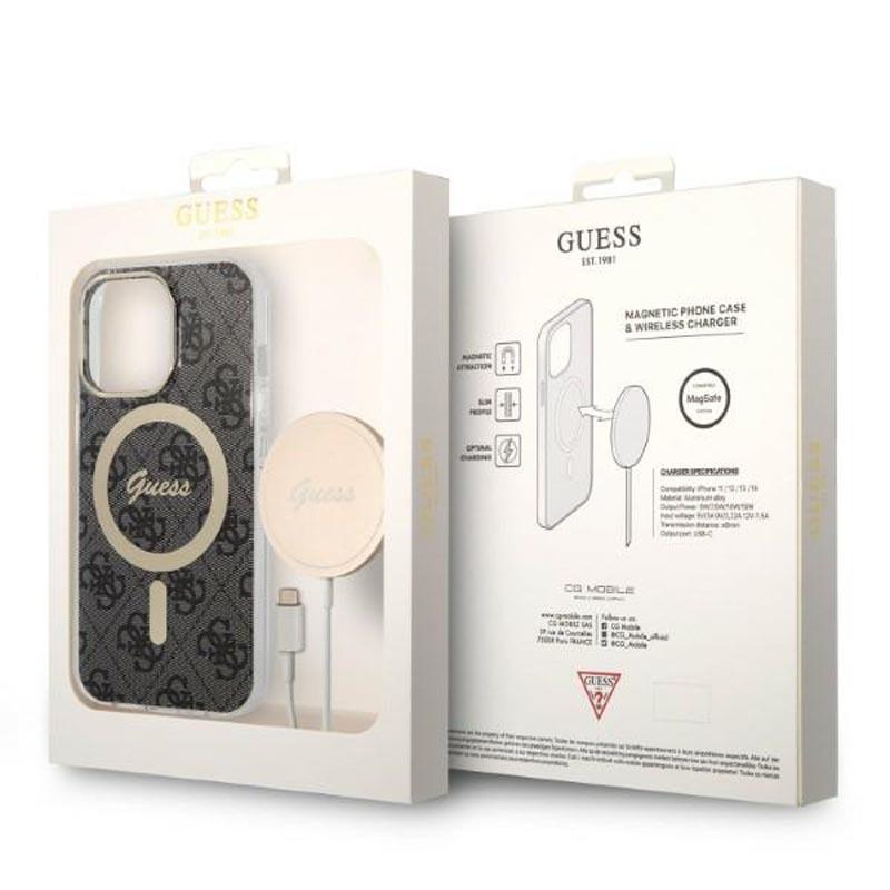 Guess Bundle Pack MagSafe 4G zestaw etui do iPhone 14 + ładowarka MagSafe (Czarny/Złoty)