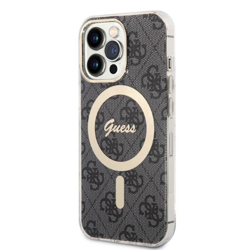 Zdjęcie do “Guess Zestaw Etui Magsafe + Charger 4G Gold Black - zestaw etui iPhone 14 Pro i ładowarka”.