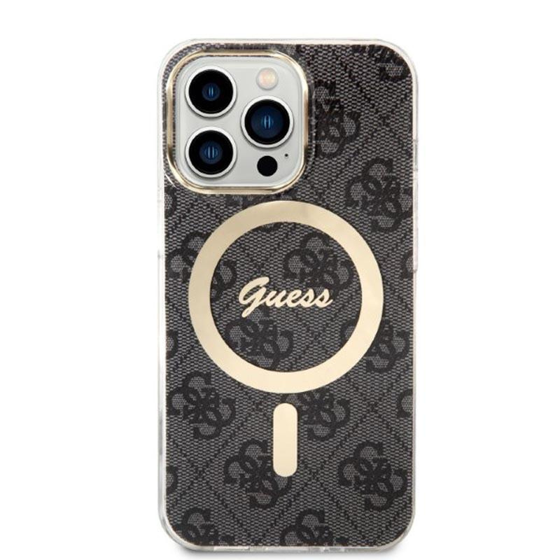 Guess Bundle Pack MagSafe 4G zestaw etui do iPhone 14 Pro + ładowarka MagSafe (Czarny/Złoty)