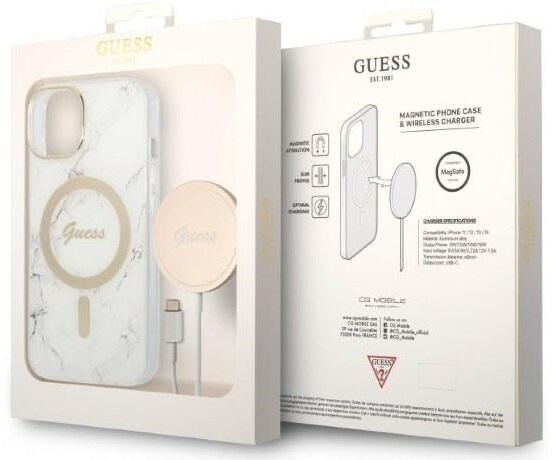 Zdjęcie do “Guess Zestaw Etui Magsafe + Charger IML Marble Gold Brown - zestaw etui iPhone 14 i ładowarka”.
