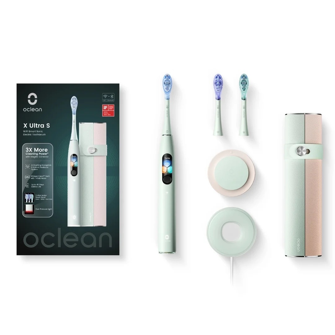 Zdjęcie do “Oclean X Ultra Set Miętowy - szczoteczka z etui i 3 główki”.