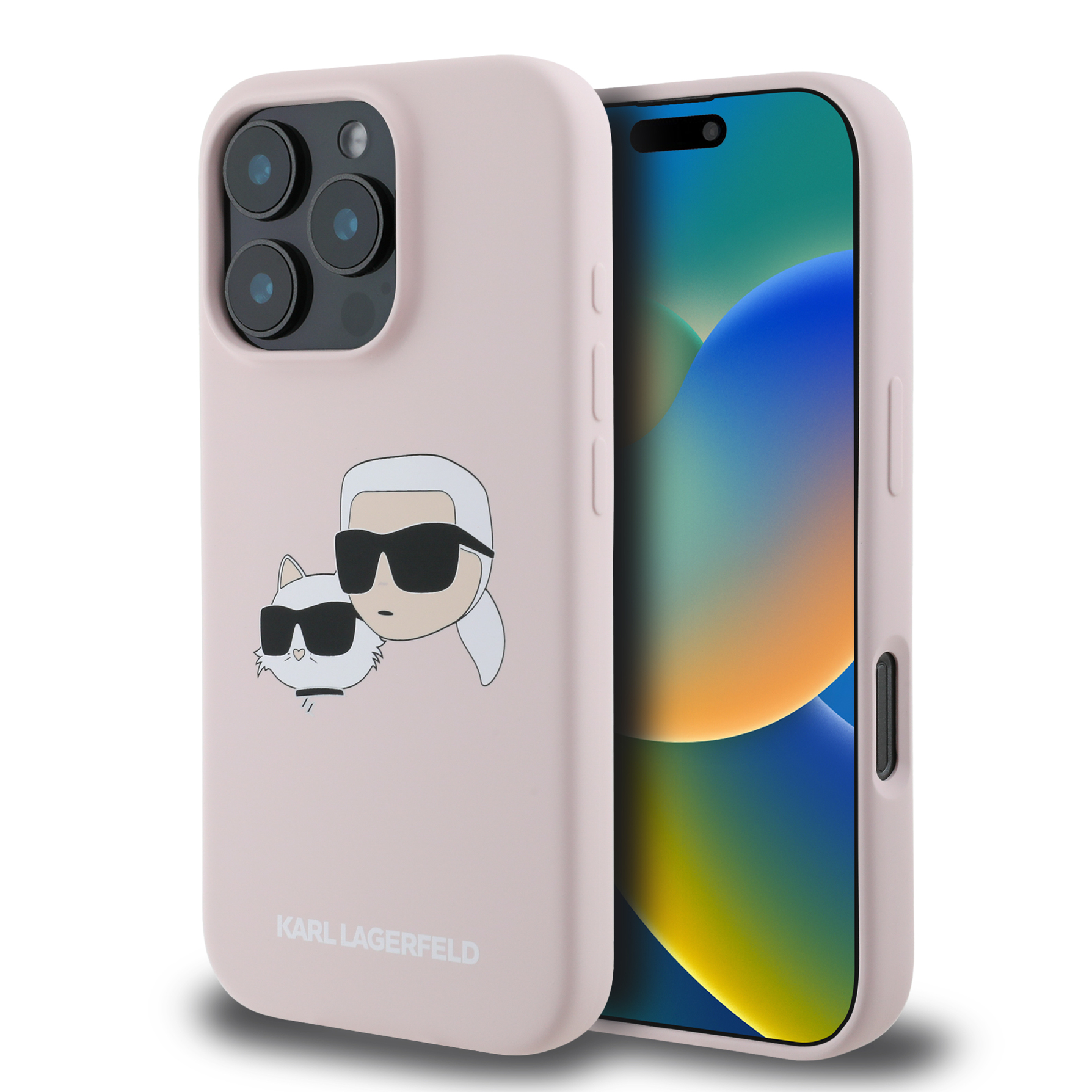 Zdjęcie do “Karl Lagerfeld Silicone Double Heads Print MagSafe Różowy - etui iPhone 16 Pro Max”.