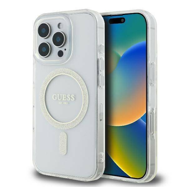 Zdjęcie do “Guess IML Glitter Circle MS przeźroczysty - etui iPhone 16 Pro”.