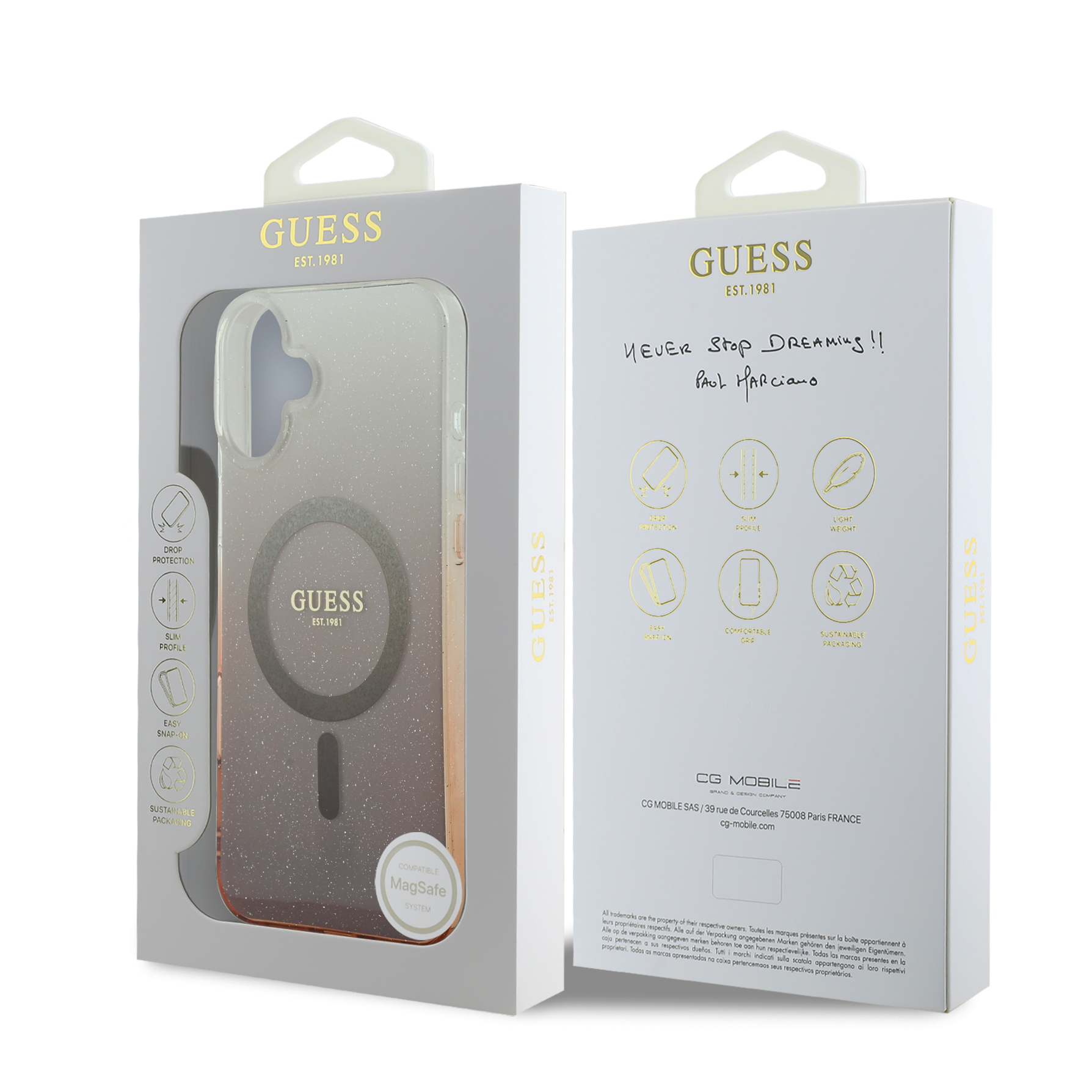 Guess IML Glitter Gradient MagSafe brązowy - etui iPhone 16