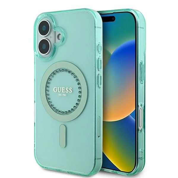 Zdjęcie do “Guess IML Rhinestones MS zielony - euti iPhone 16”.