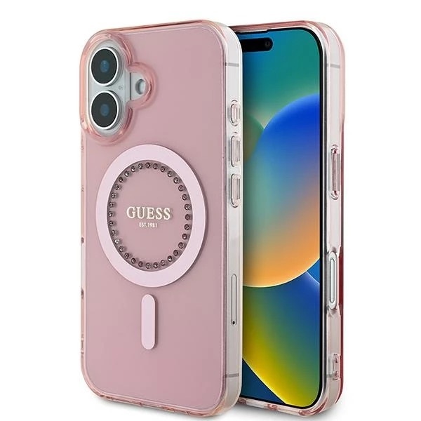Zdjęcie do “Guess IML Rhinestones MagSafe Różowy - etui iPhone 16 Plus”.