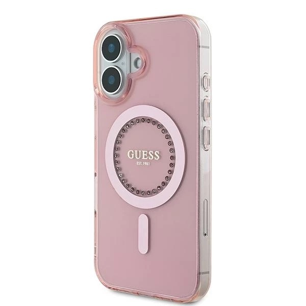 Zdjęcie do “Guess IML Rhinestones MagSafe Różowy - etui iPhone 16 Plus”.