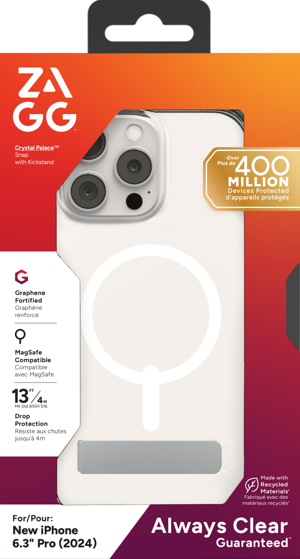Zdjęcie do “ZAGG Crystal Palace Snap Kickstand Magsafe Przezroczysty - etui iPhone 16 Pro”.