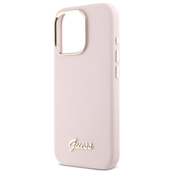 Zdjęcie do “Guess Silicone Script Metal Logo Frame różowy - euti iPhone 16 Pro”.