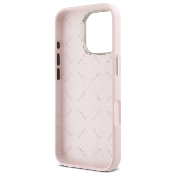 Zdjęcie do “Guess Silicone Script Metal Logo Frame różowy - euti iPhone 16 Pro”.