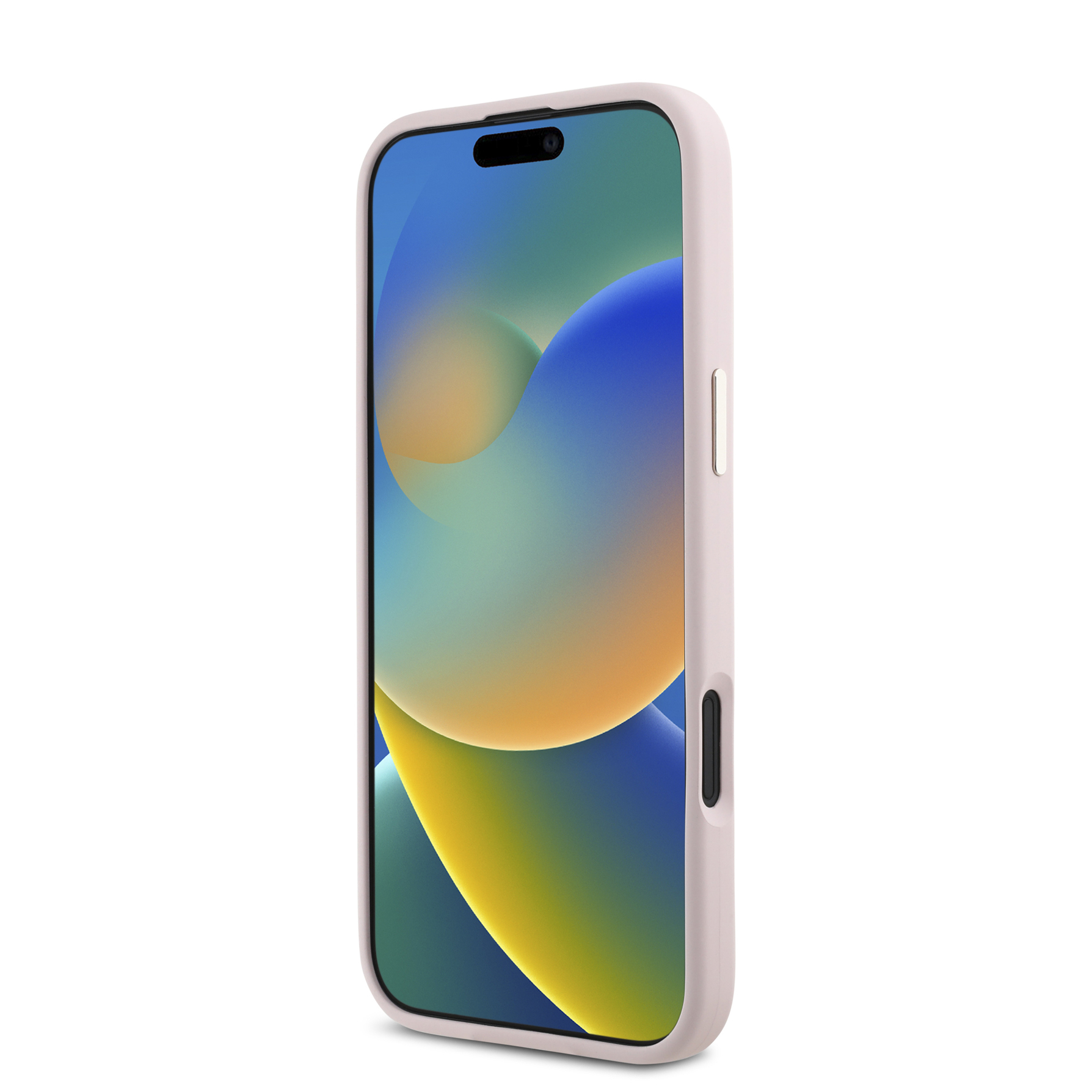 Zdjęcie do “Guess Silicone Script Metal Logo Frame różowy - etui iPhone 16 Plus”.
