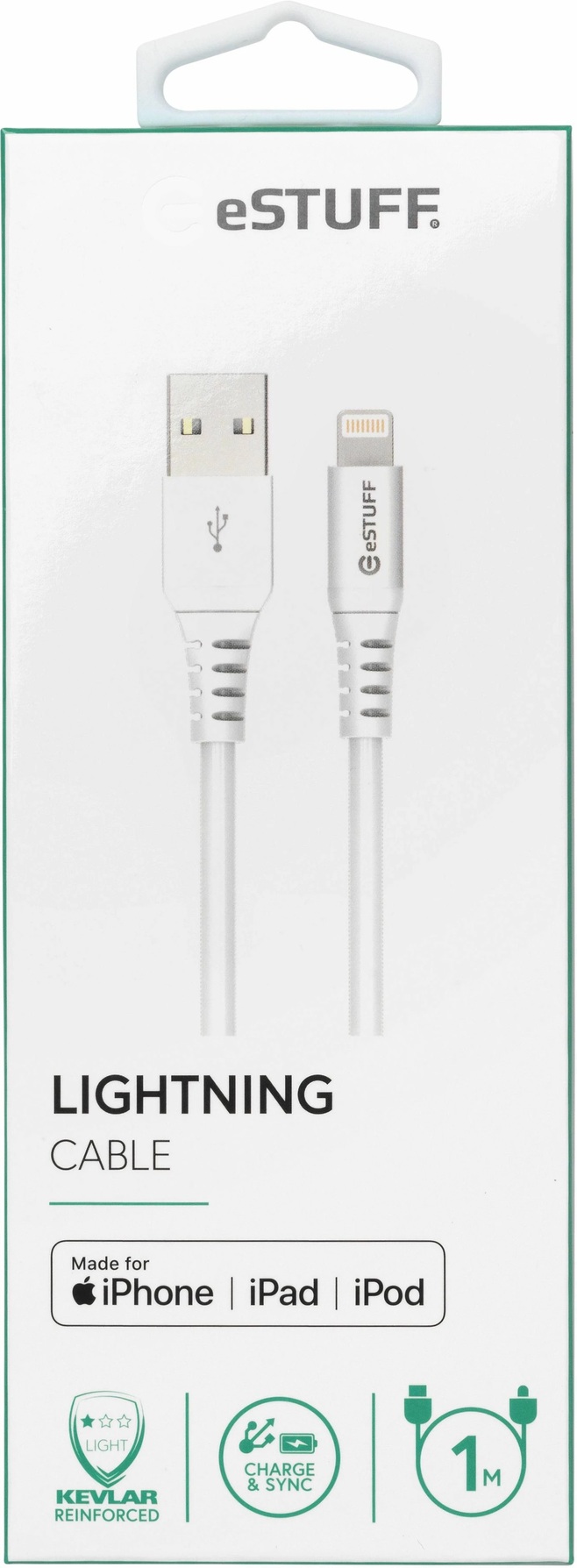 Zdjęcie do “eStuff USB-A do Lightning MFI 1m biały - kabel lightning”.
