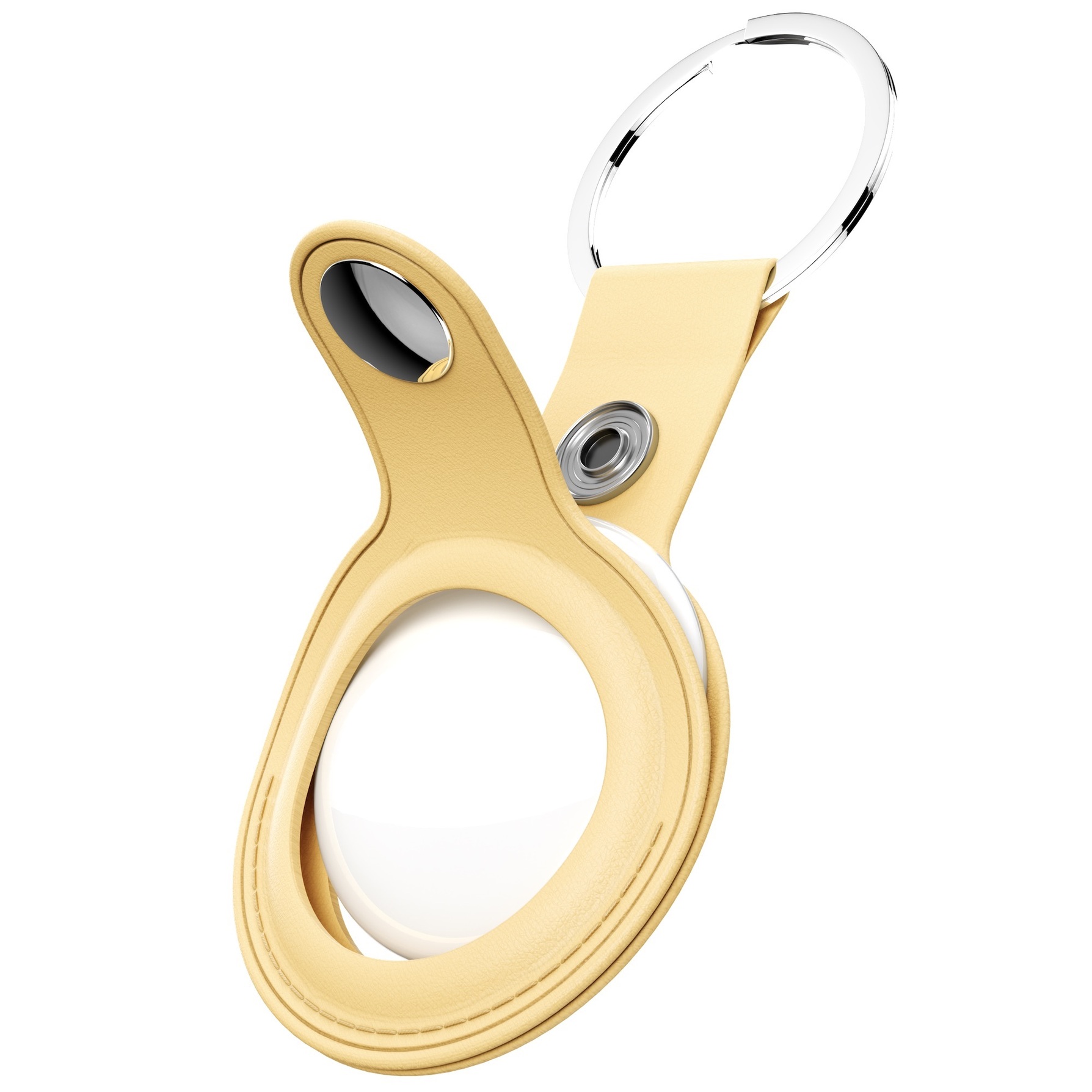 Zdjęcie do “KeyBudz AirTag Keyring Pastel Yellow - skórzane etui ochronne do AirTag 2-pak”.
